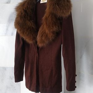 Fox Blazer Sweater Medium Large Brown Women's
